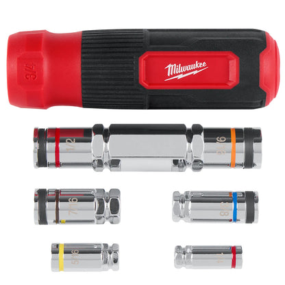 Milwaukee tool set with multiple sockets on a white background