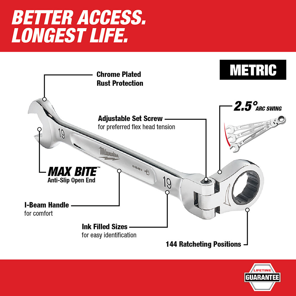 7pc Metric Flex Head Ratcheting Combination Wrench Set