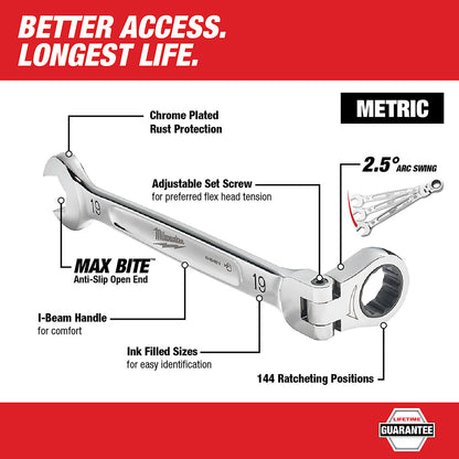 7pc Metric Flex Head Ratcheting Combination Wrench Set