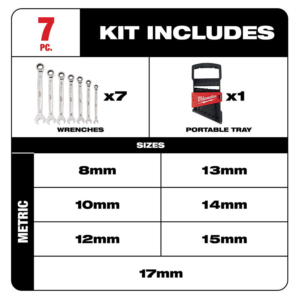 7pc Ratcheting Combination Wrench Set - Metric