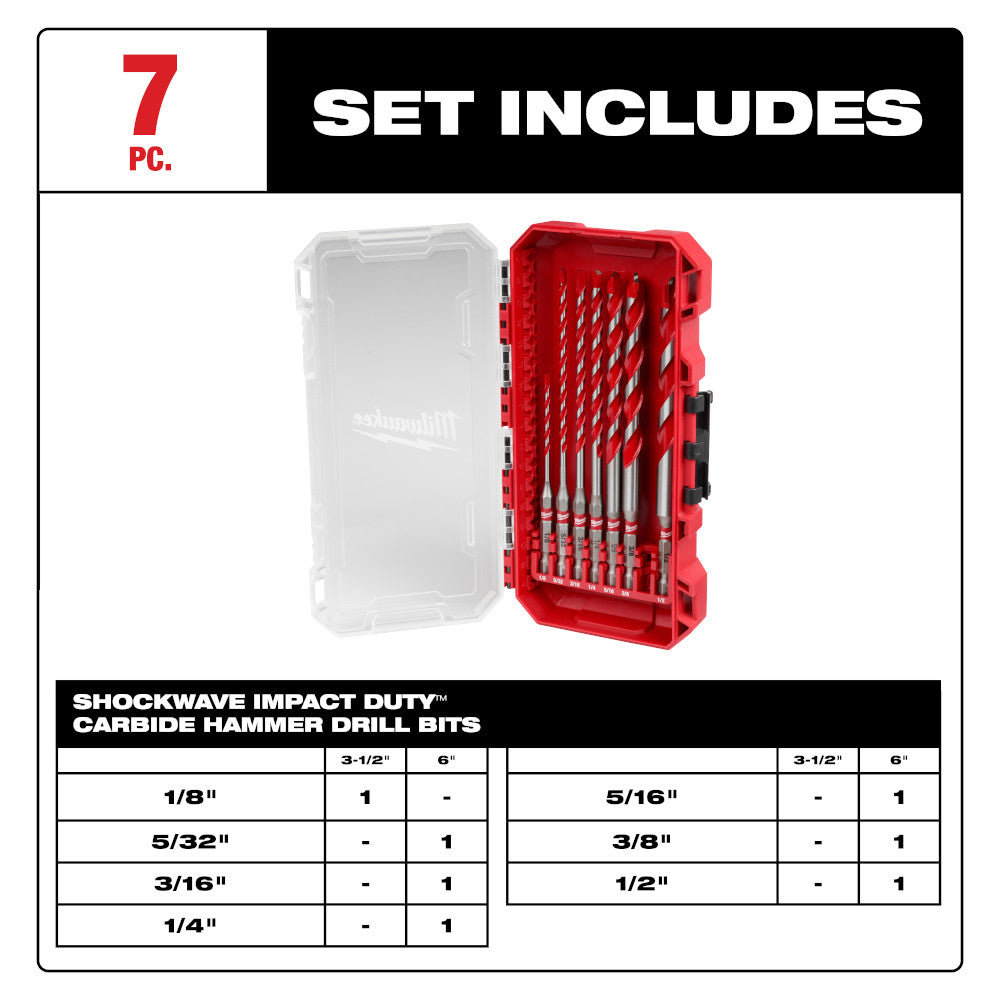7PC. SHOCKWAVE™ Impact Duty Carbide Hammer Drill Bit Set