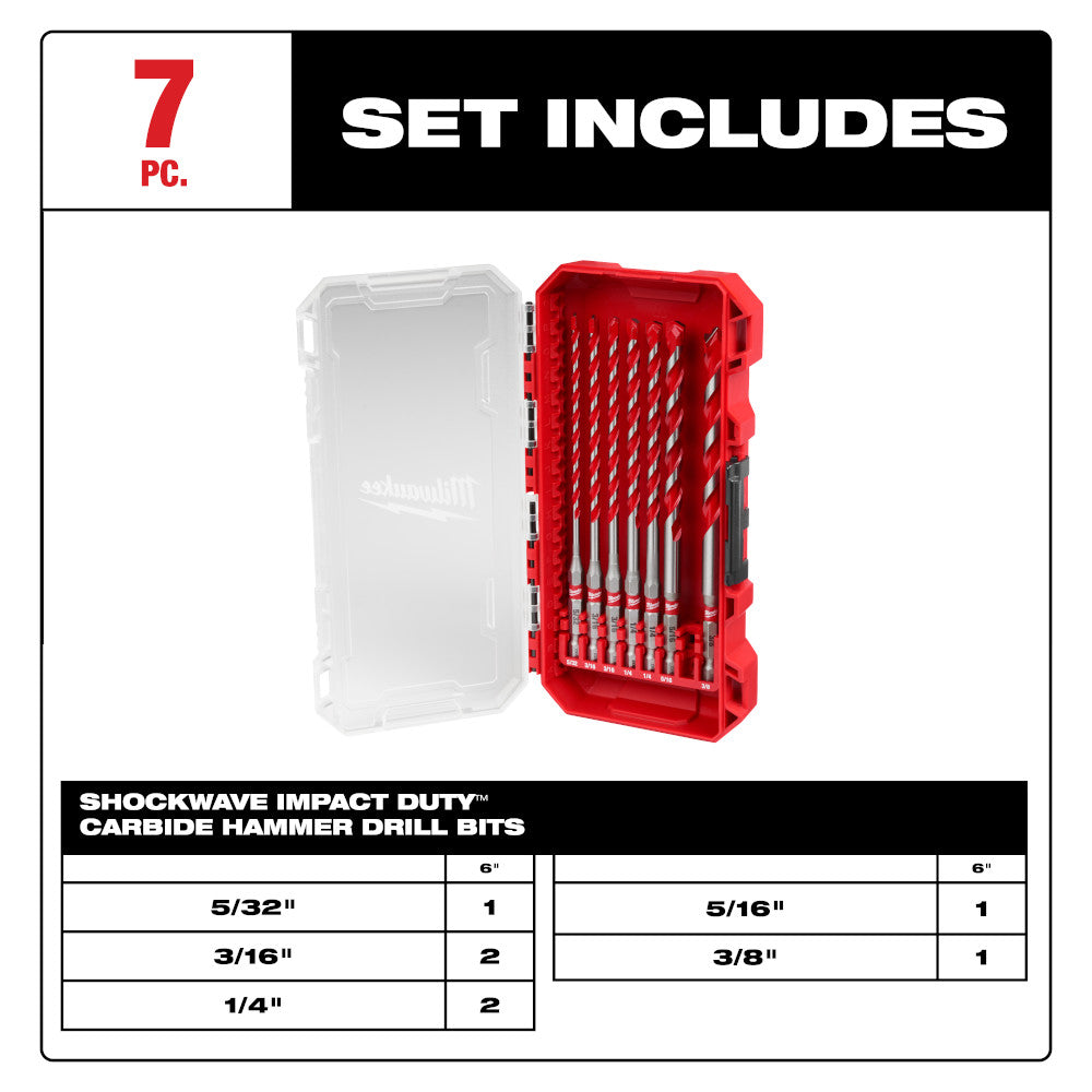 7PC. SHOCKWAVE™ Impact Duty Carbide Hammer Drill Bit Set
