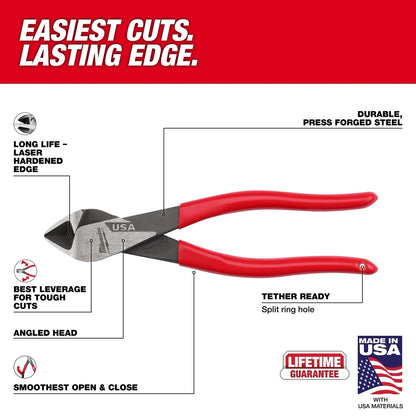 8" Angled Head Diagonal Dipped Grip Cutting Pliers (USA)