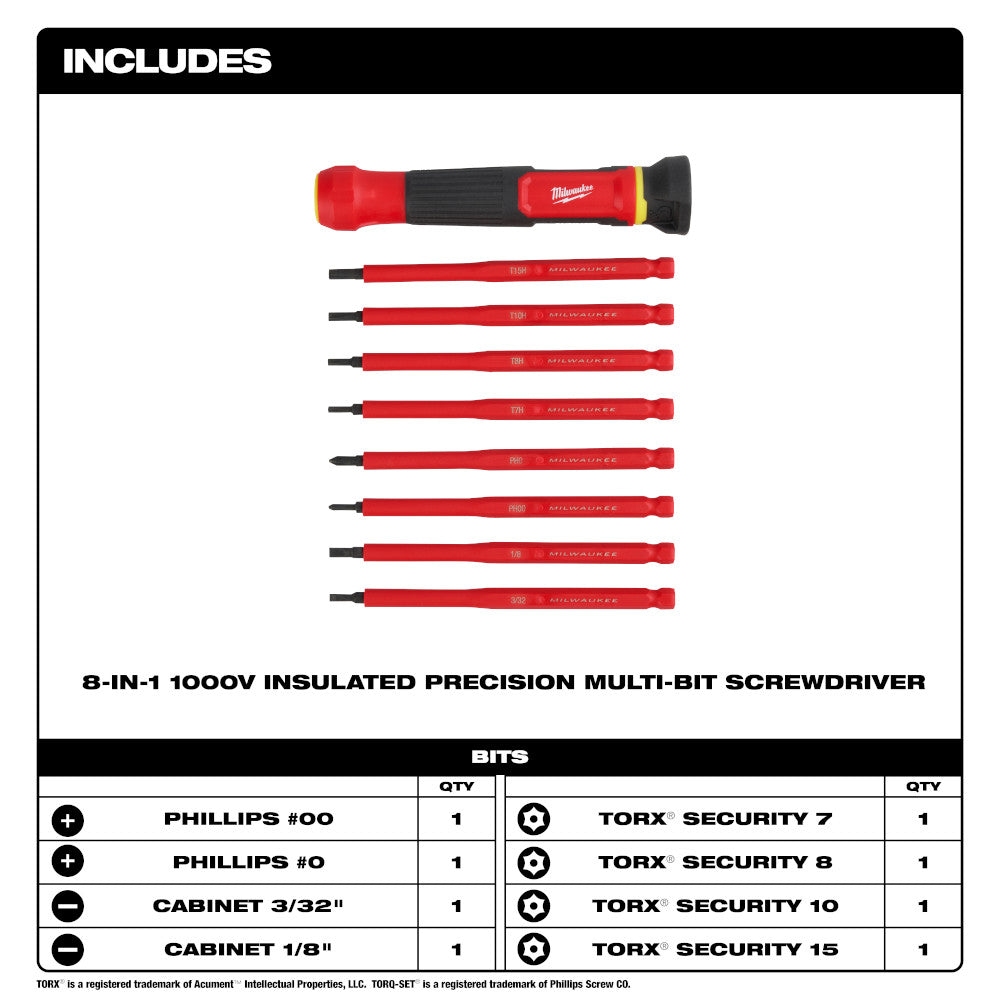 8-in-1 1000V Insulated Precision Multi-Bit Screwdriver Set