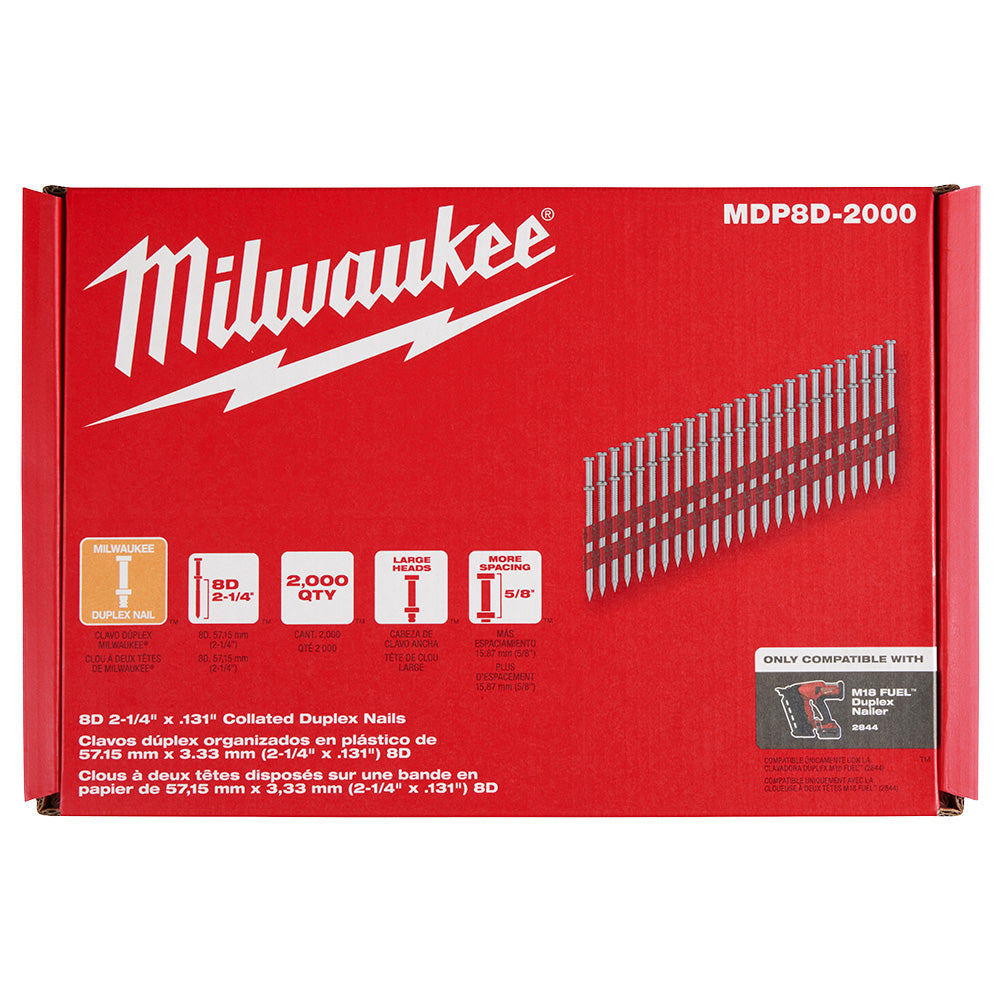 Milwaukee® 8D 2-1/4” x .131” Collated Duplex Nails