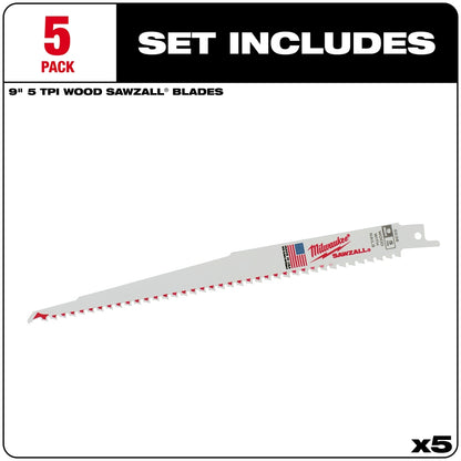9" 5 TPI SAWZALL® Blade for Wood with Nails (5 PK)