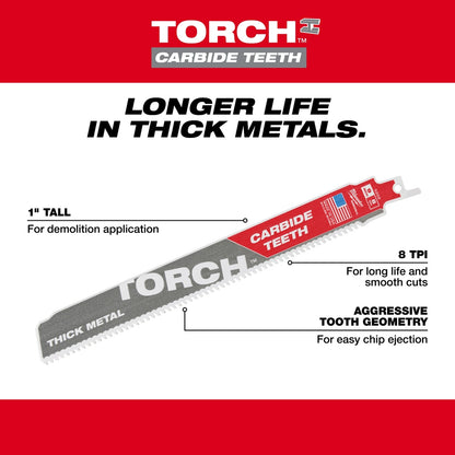 9" 8 TPI TORCH™ with Carbide Teeth SAWZALL® Blade (1 PK)