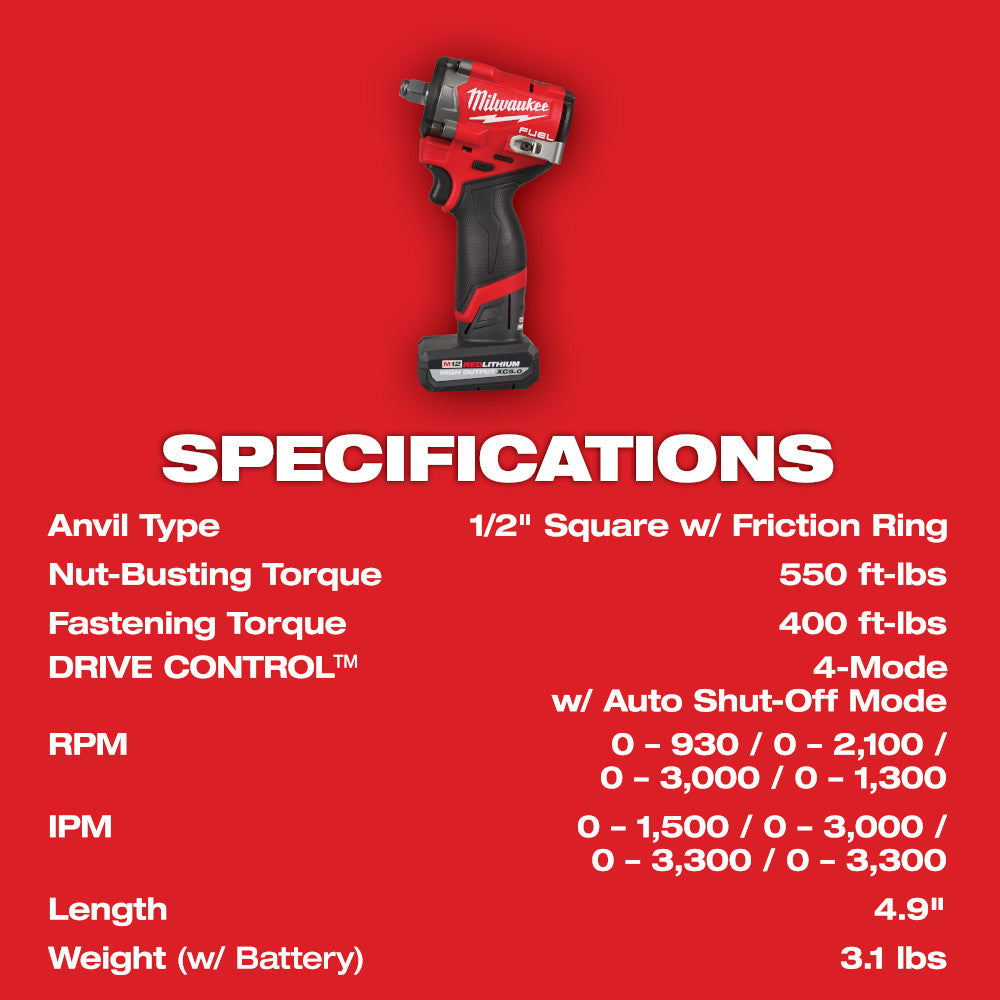 M12 FUEL™ Stubby 1/2" Impact Wrench Kit