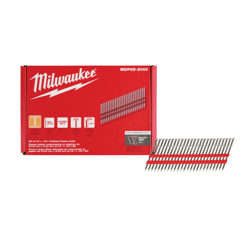 Milwaukee® 8D 2-1/4” x .131” Collated Duplex Nails