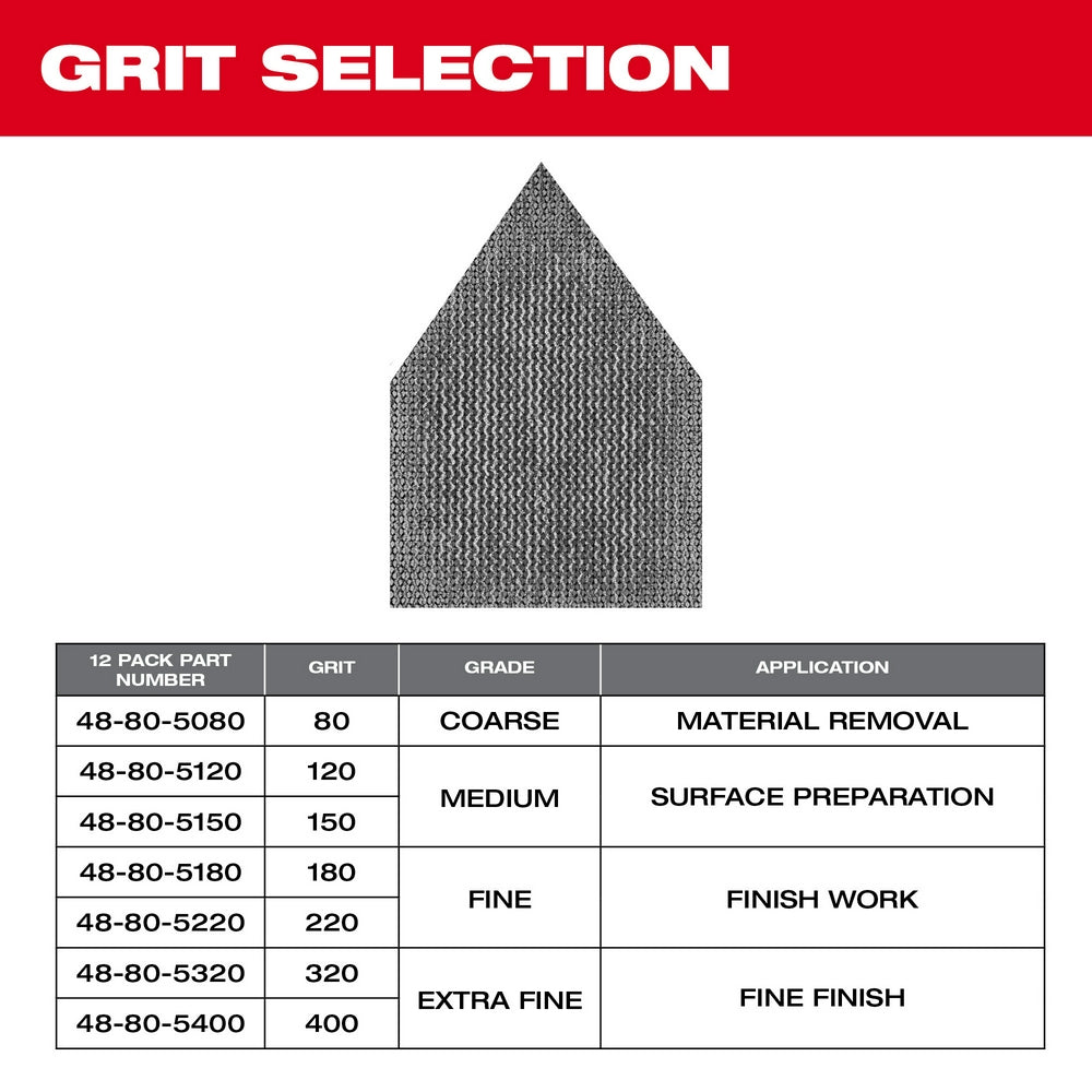 Assorted 80, 120 & 180 Grit Mesh Sanding Sheets for M12 FUEL™ Orbital Detail Sander (12 PK)