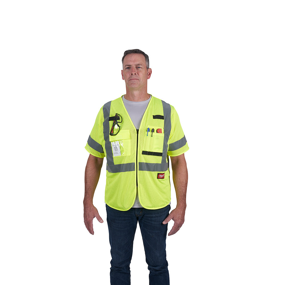 Class 3 High Visibility Yellow Mesh Safety Vest - S/M