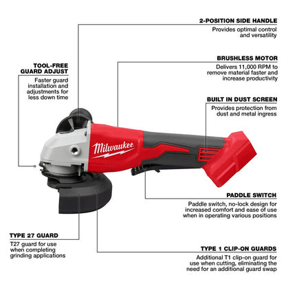 M18™ Brushless 4-1/2" / 5" Cut-Off Grinder, Paddle Switch