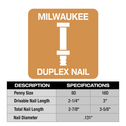Milwaukee® 16D 3” x .131” Collated Duplex Nails
