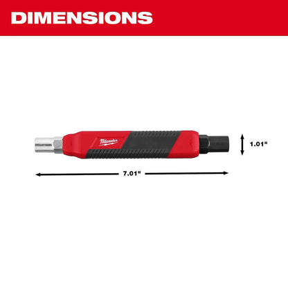 Milwaukee tool with dimensions labeled on a white background