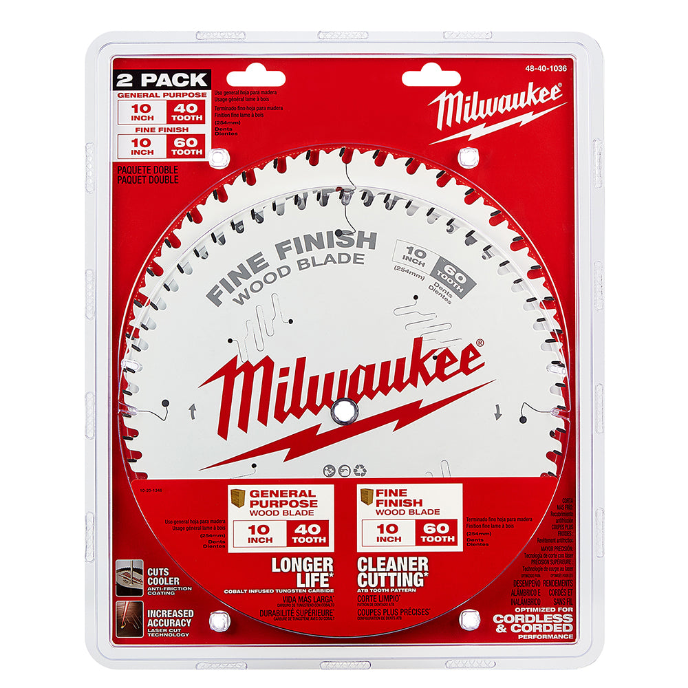 Circular Saw Two-Pack Wood Cutting Blades 10" 40T + 60T