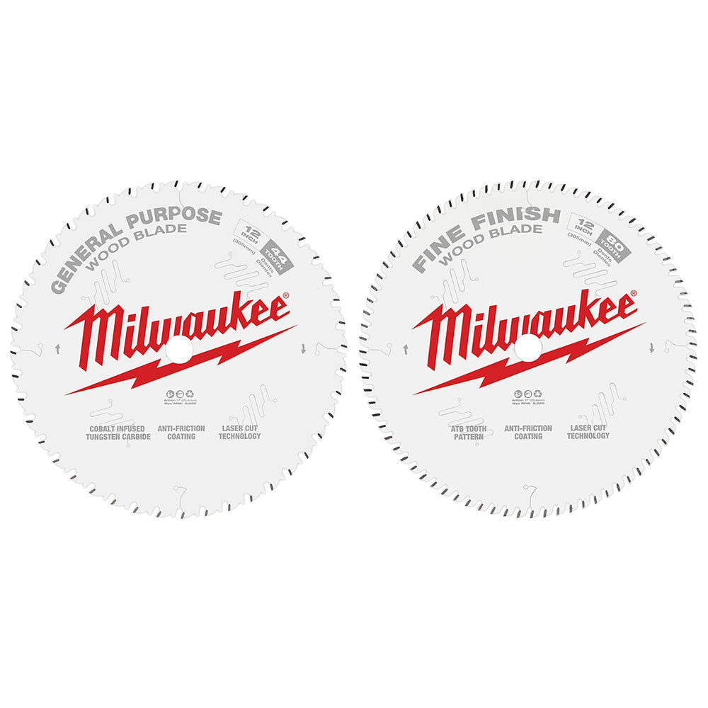 Circular Saw Two-Pack Wood Cutting Blades 12" 44T + 80T