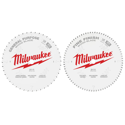 Circular Saw Two-Pack Wood Cutting Blades 12" 44T + 80T