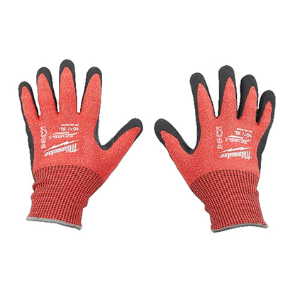 Pair of red and black gloves with a visible brand logo on a white background