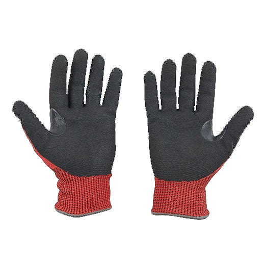 Pair of black and red gloves on a white background