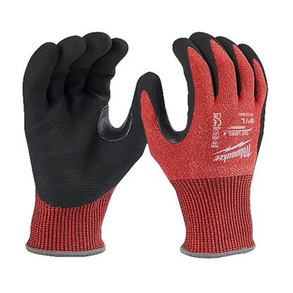 Black and red gloves with a visible brand logo on a white background