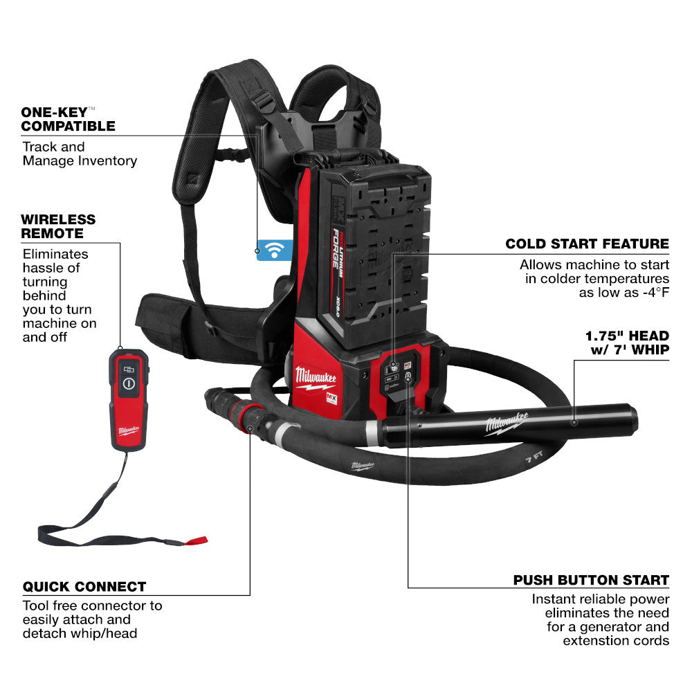MX FUEL™ Backpack High Cycle Concrete Vibrator Kit w/ 7' Whip / 1.75" Head