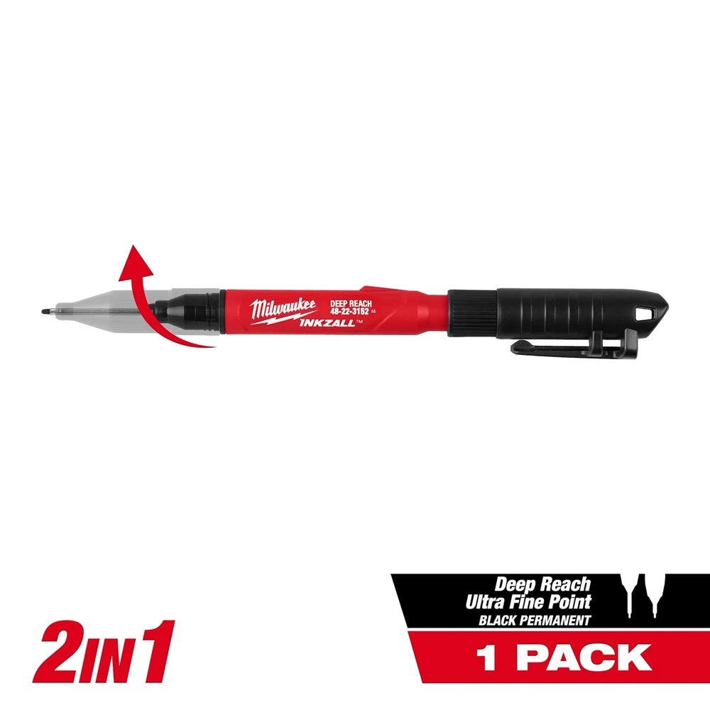 INKZALL™ 2IN1 Deep Reach Ultra Fine Point Black Jobsite Marker
