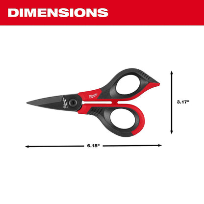 Milwaukee scissors with dimensions labeled on a white background