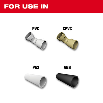 For use in PVC, CPVC, PEX, ABS