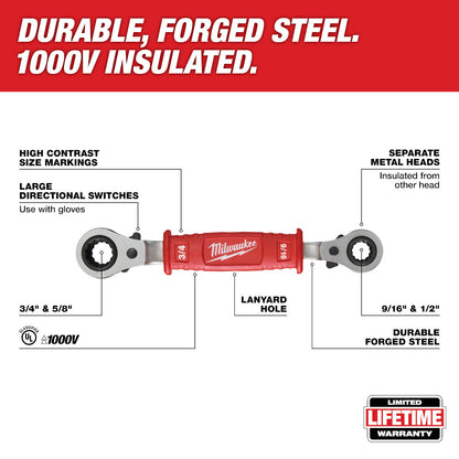 Lineman’s 4-in-1 Insulated Ratcheting Box Wrench