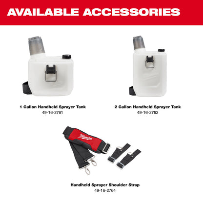 Available Accessories: 1 and 2 Gallon Handheld Sprayer Tank, Handheld Sprayer Shoulder Strap #49-16-2764