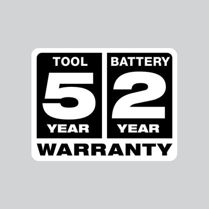 Tool 5 Year Warranty and Battery 2 Year Warranty