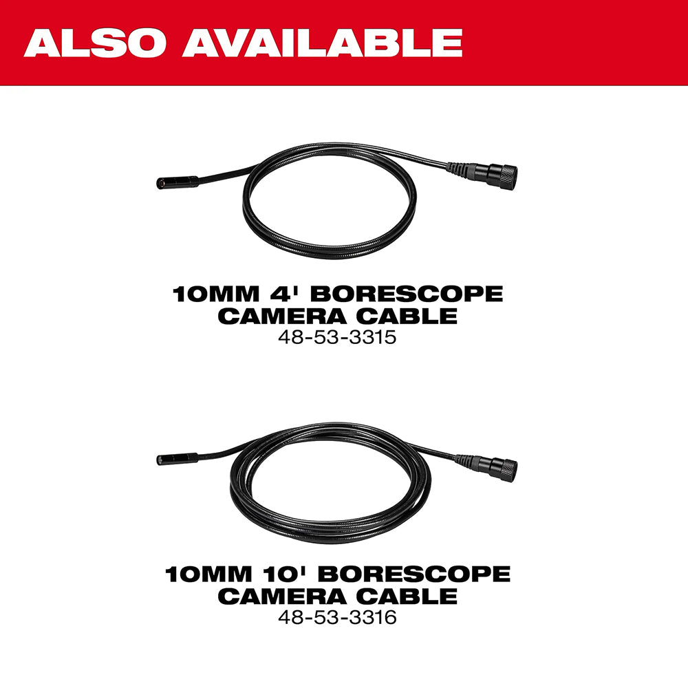 Borescope camera cables with product details on a white background