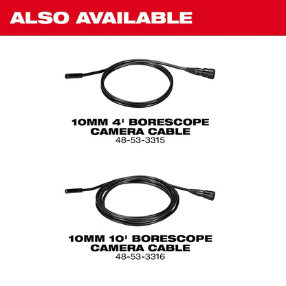 Borescope camera cables with product details on a white background