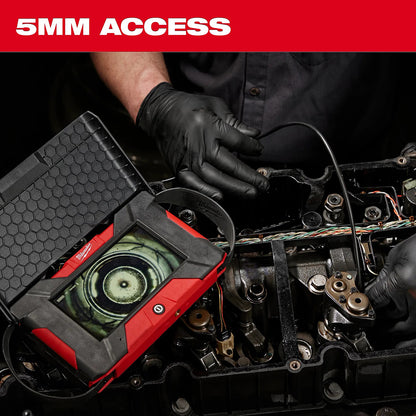 Person using a diagnostic tool on car engine with '5MM ACCESS' text at the top.