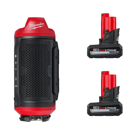 M12™ Bluetooth® Jobsite Speaker w/ PACKOUT™ Compatibility & (2) M12™ REDLITHIUM™ HIGH OUTPUT™ XC5.0 Battery Pack Bundle