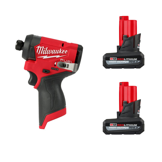 M12 FUEL™ 1/4" Hex Impact Driver & (2) M12™ REDLITHIUM™ HIGH OUTPUT™ XC5.0 Battery Pack Bundle