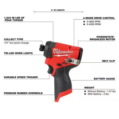 M12 FUEL™ 1/4" Hex Impact Driver Kit w/ 3/8" High Speed Ratchet