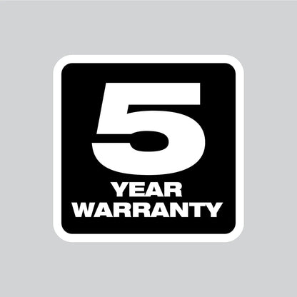 5 year warranty logo on a gray background