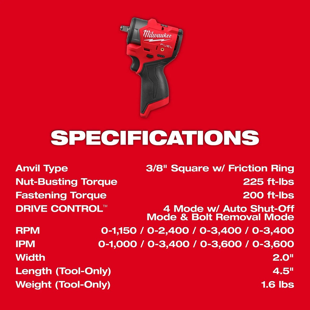 M12 FUEL™ 3/8" Subcompact Impact Wrench w/ Friction Ring