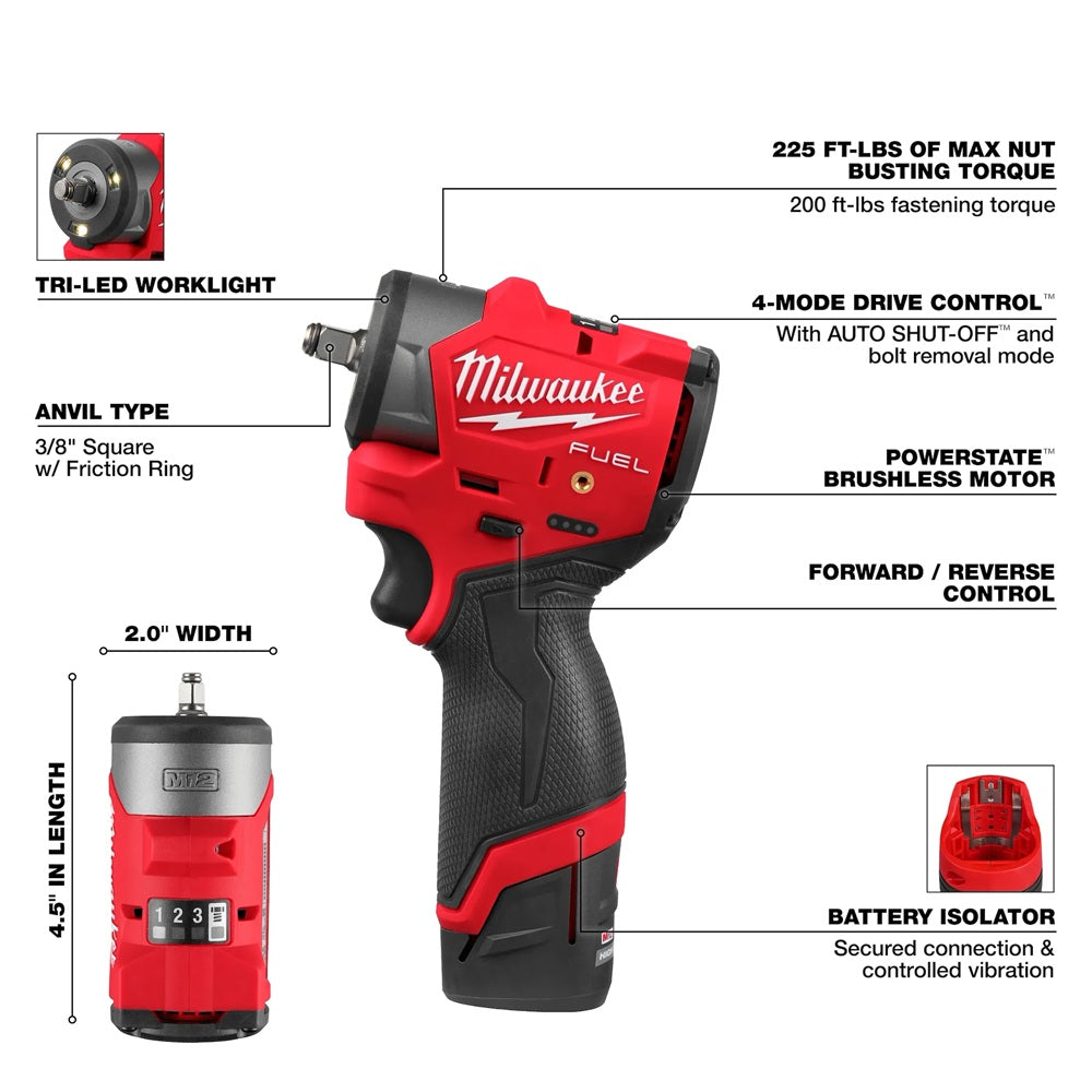 M12 FUEL™ 3/8" Subcompact Impact Wrench w/ Friction Ring Kit