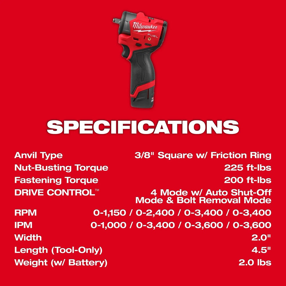 M12 FUEL™ 3/8" Subcompact Impact Wrench w/ Friction Ring Kit