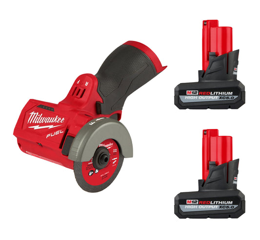 M12 FUEL™ 3 in. Compact Cut Off Tool & (2) M12™ REDLITHIUM™ HIGH OUTPUT™ XC5.0 Battery Pack Bundle
