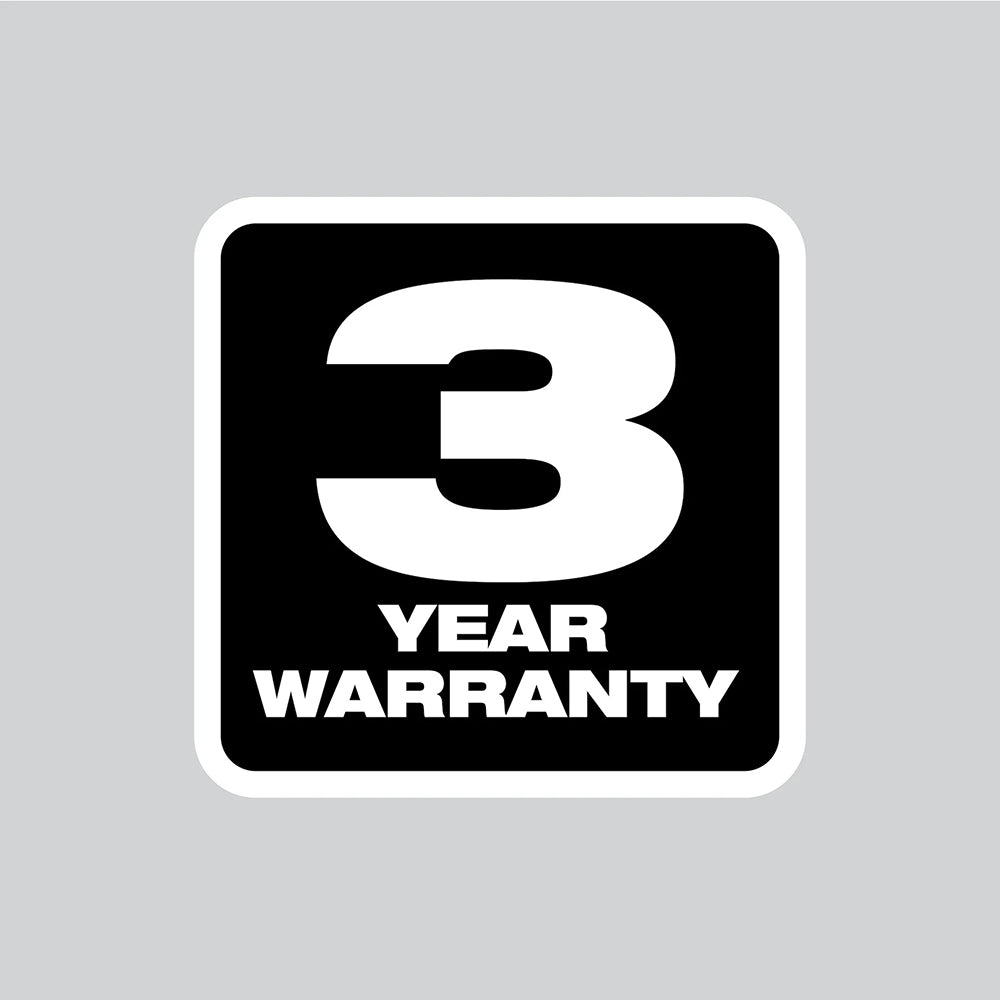 3-year warranty logo on a gray background
