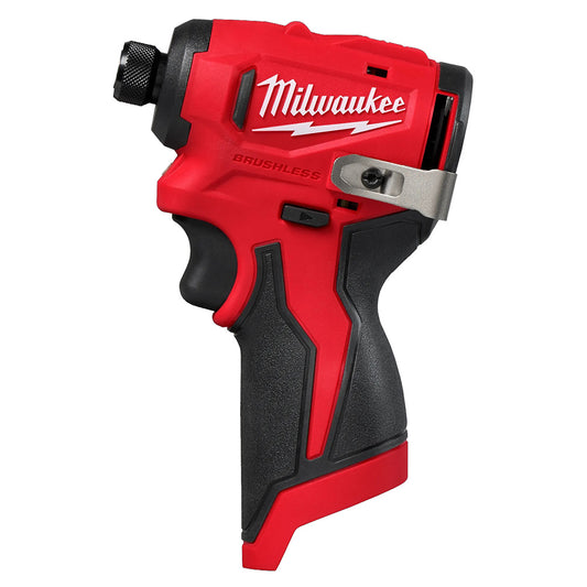 Red and black Milwaukee power tool on a white background