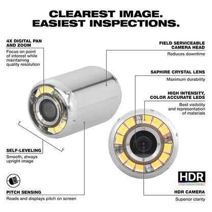 Camera with features highlighted on a white background