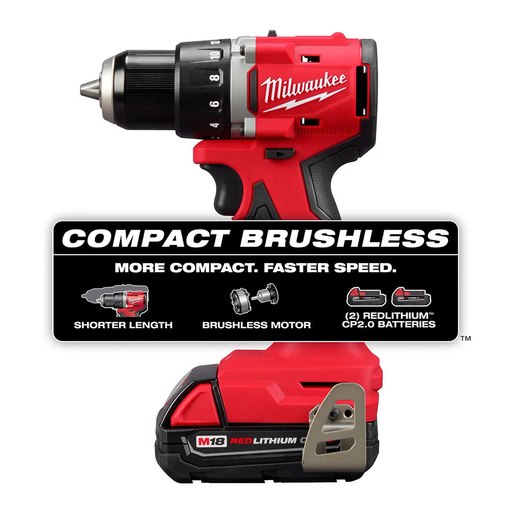 Red Milwaukee drill with battery on a white background