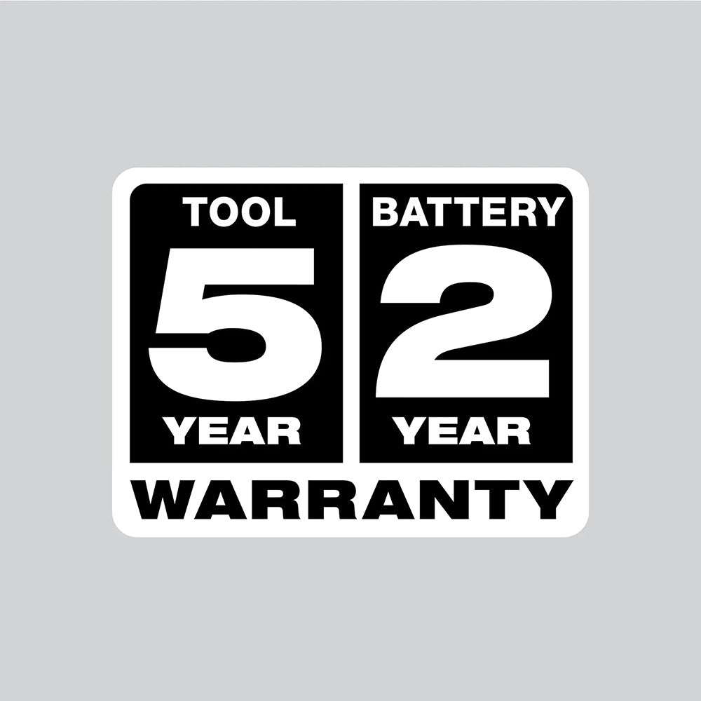Tool 5 Year, Battery 2 Year Warranty