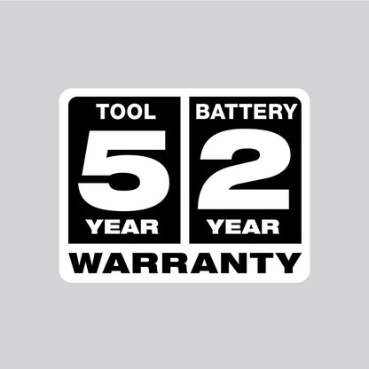 Tool 5 Year, Battery 2 Year Warranty