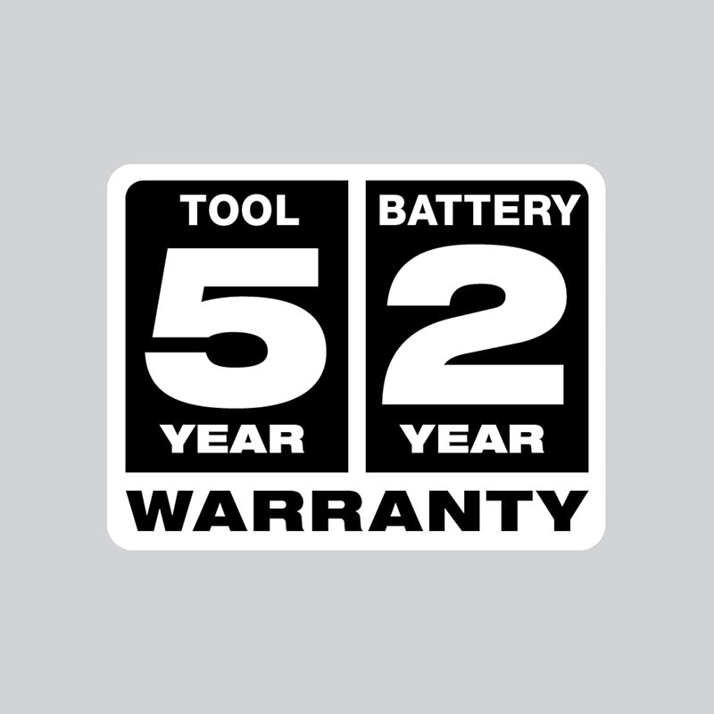 Tool 5 Year , Battery 2 Year Warranty