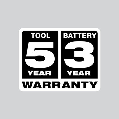 Tool 5 Year, Battery 3 Year Warranty